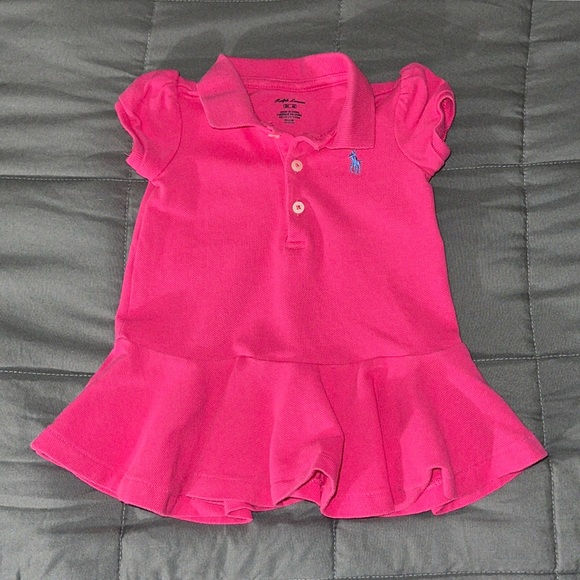 Ralph Lauren Polo Pink Ruffled Dress With Blue embroidered logo 3 months